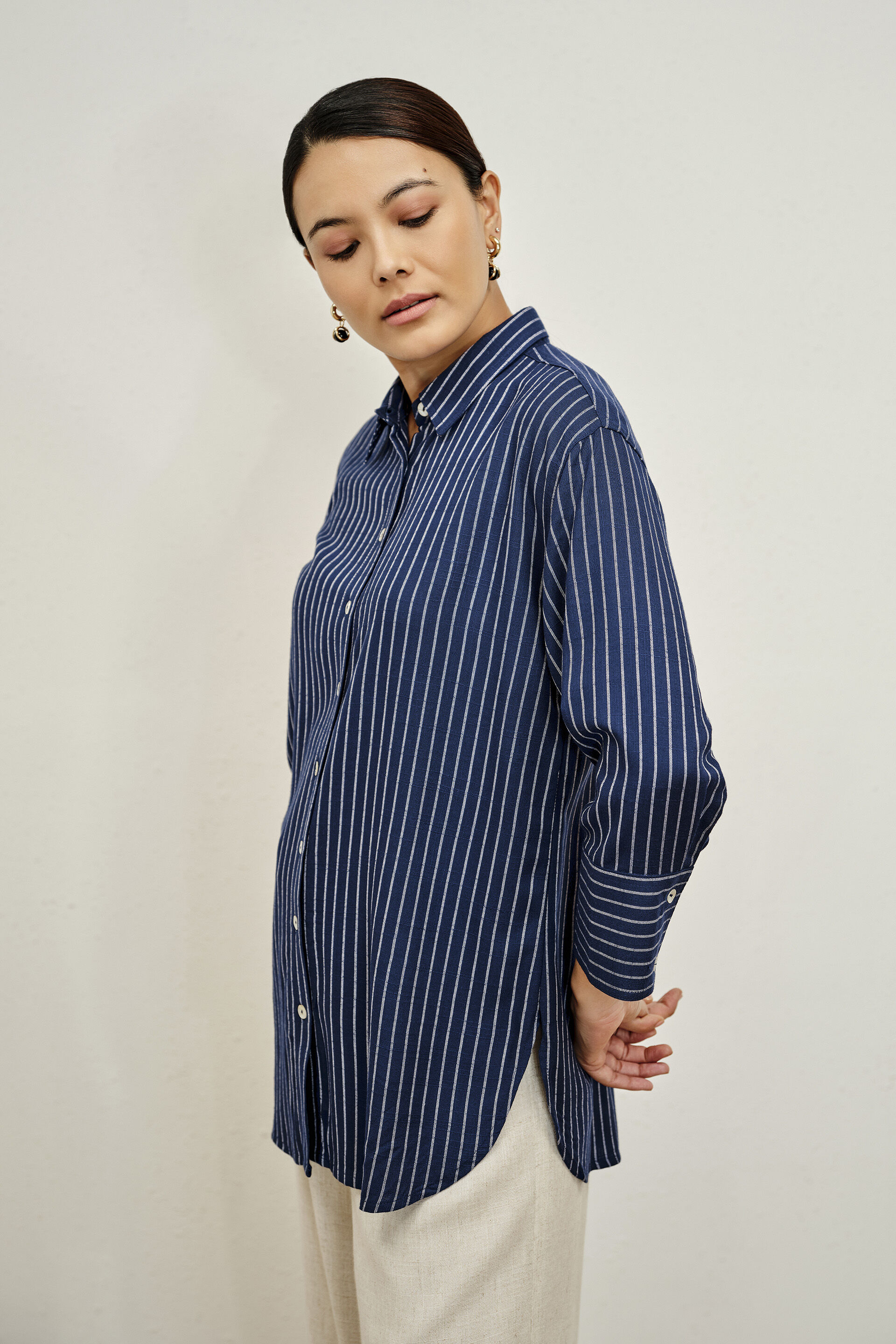 Elyse White Striped Shirt, White, image 2